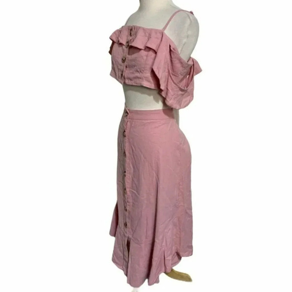 Shein L pink off the shoulder button up dress set‎ - Picture 2 of 6